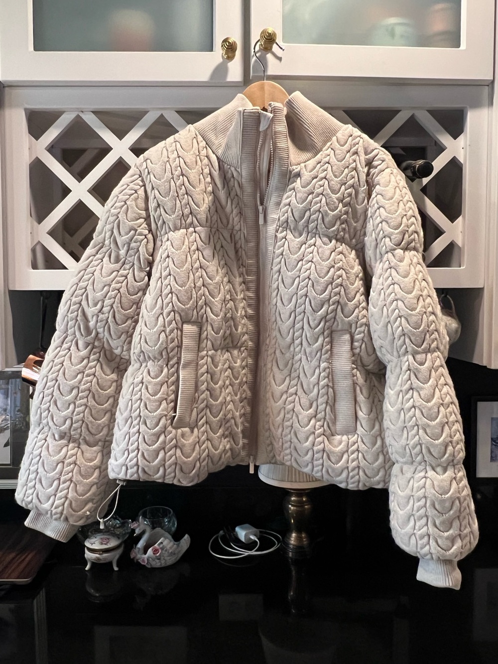 ALL IN MOTION Target Quilted Cable Knit Puffer Jacket coat Cream Tan XL
